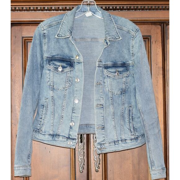 H&M Distressed Short Light Denim Jean Moto Jacket Size 10 - Picture 2 of 8